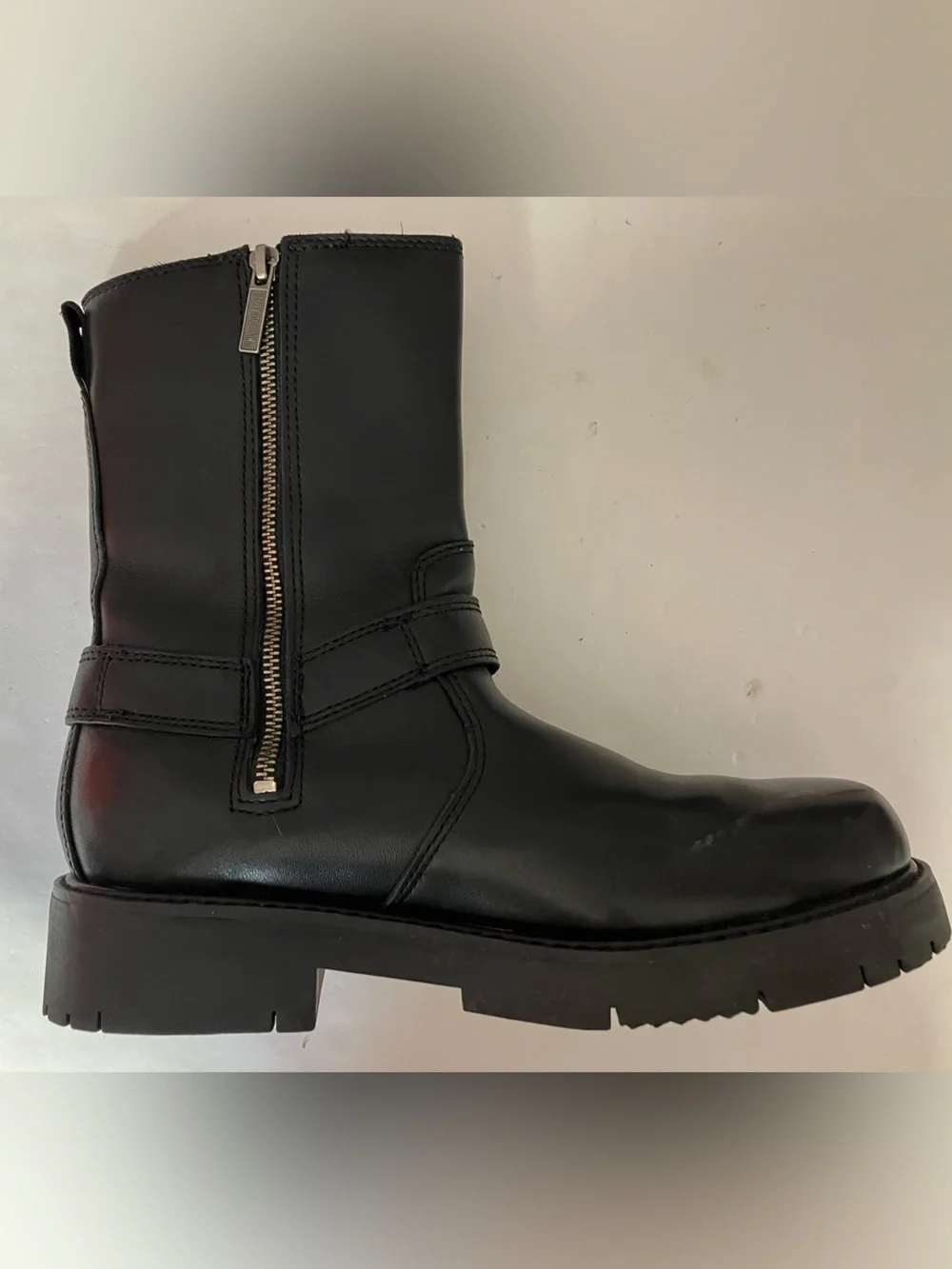 Harley Davidson Side Str. Black Leather Size Zip Moto Boots, Men’s 8 1/2, #91080